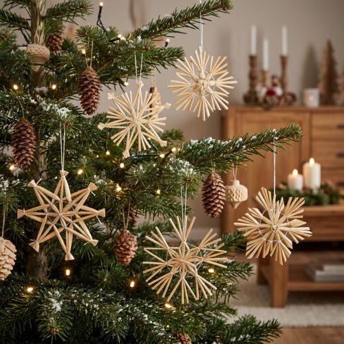 Étoiles de Noël en paille Décorations pour sapin de Noël 8 cm 12 pièces | Floristik24.fr