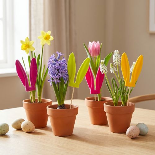 Décoration de Pâques Hasenohren en Flock sur Tiges 31 cm Lot de 4 | Floristik24.fr