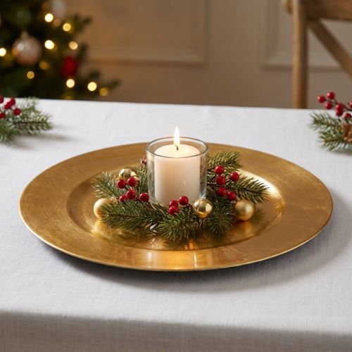 Assiette en plastique Ø33cm dorée effet feuille d'or | Floristik24.fr