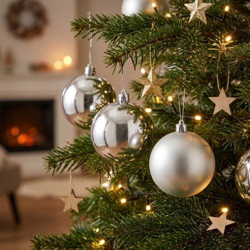 Boules de Noël argentées Ø10 cm – Lot de 4 | Floristik24.fr