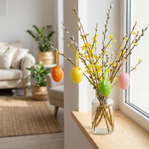 Œufs décoratifs en plastique à pois multicolores 9,5 cm – Lot de 8 | Floristik24.fr