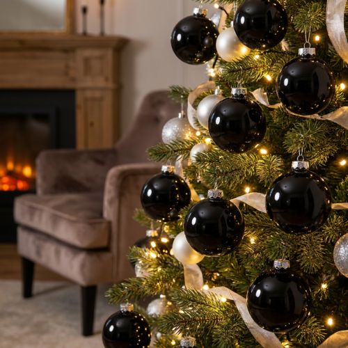Boules de Noël en Verre Noir Ø6 cm - Lot de 24 | Floristik24.fr