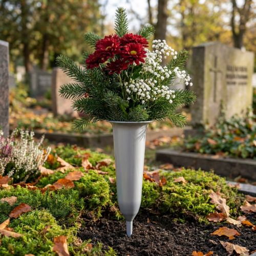 Vase en plastique argenté 28,5 cm avec pointe pour composition florale | Floristik24.fr