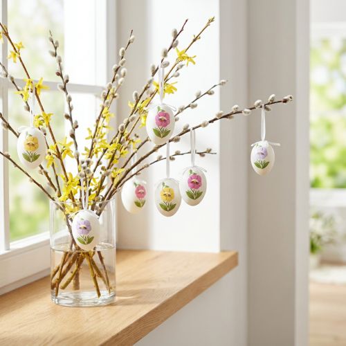 Œufs décoratifs à suspendre avec motifs floraux - Lot de 12 | Floristik24.fr