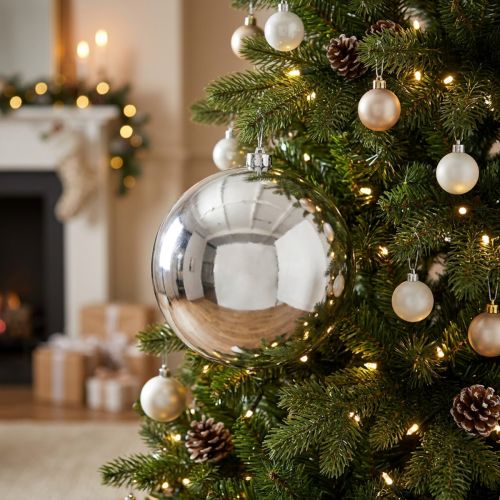 Boule de Noël argentée en plastique Ø14 cm | Floristik24.fr
