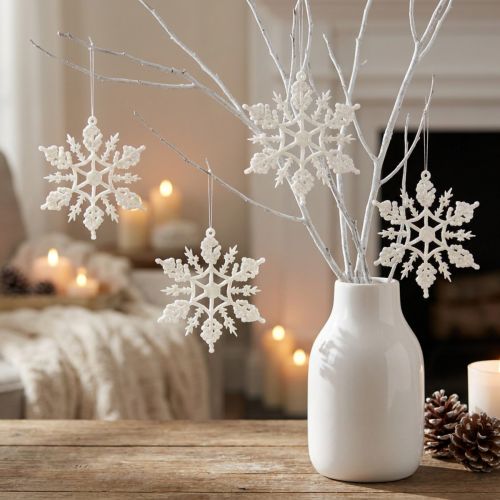 Flocons de neige décoratifs blancs scintillants 10 cm – Lot de 12 | Floristik24.fr