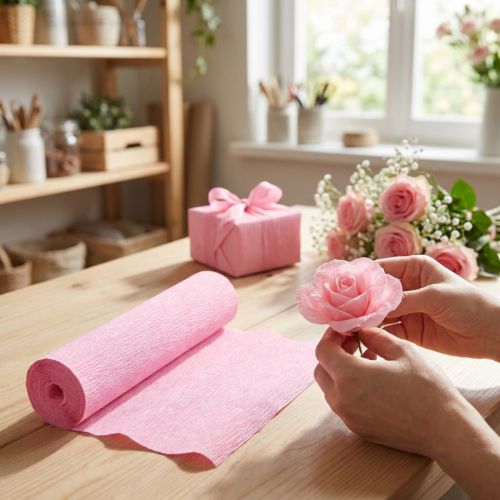 Rouleau de papier crépon hellipink 50x250 cm pour loisirs créatifs | Floristik24.fr