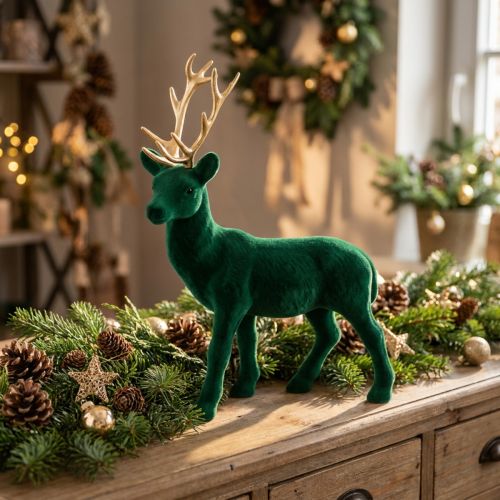 Figurine Décorative Cerf Debout Vert et Doré 27 cm | Floristik24.fr