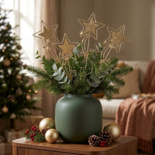 Lot de 4 Piques Décoratives Étoiles Dorées Scintillantes 54 cm | Floristik24.fr