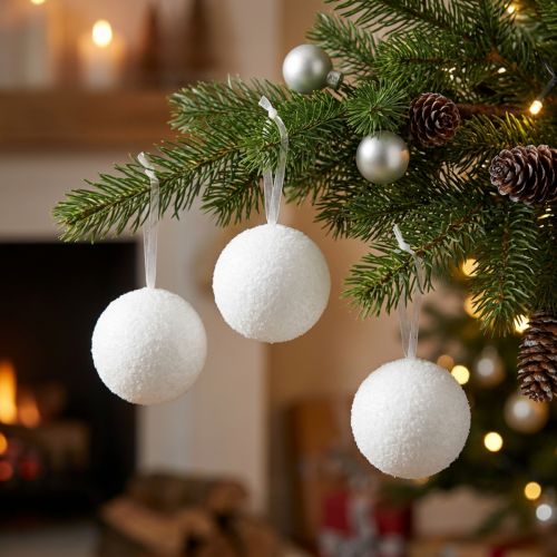 Boules décoratives en faux neige 5,5 cm, lot de 6 | Floristik24.fr
