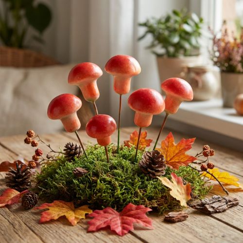Champignons décoratifs sur fil de fer, rouges, décoration d'automne, à coller, 7 cm, 24 pièces | Floristik24.fr