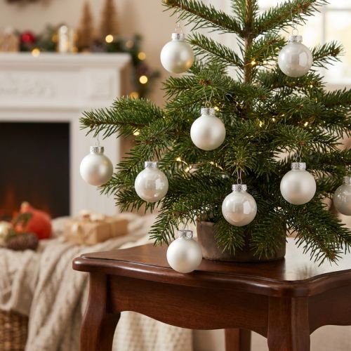 Article Boules de Noël en Verre Blanc Mat et Brillant Ø2,5cm Lot de 22