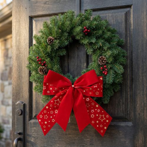 Nœud décoratif rouge étoiles de Noël extérieur 21 cm 2 pièces | Floristik24.fr