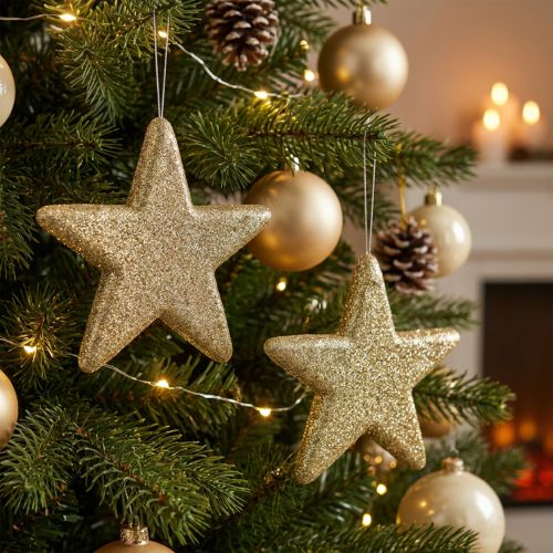 Lot de 4 étoiles décoratives dorées pailletées 18,5 cm | Floristik24.fr