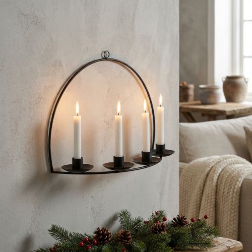Chandelier mural noir en métal pour 4 bougies, 35×24 cm | Floristik24.fr