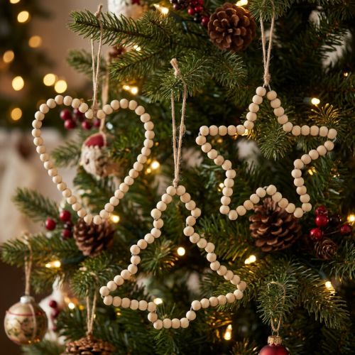 Décorations suspendues Noël en bois – Cœur, étoile et sapin, 13 cm, lot de 6 | Floristik24.fr