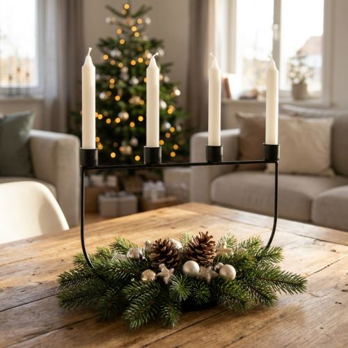 Bougeoir en métal noir pour 4 bougies - 27,5 cm x 18,5 cm | Floristik24.fr