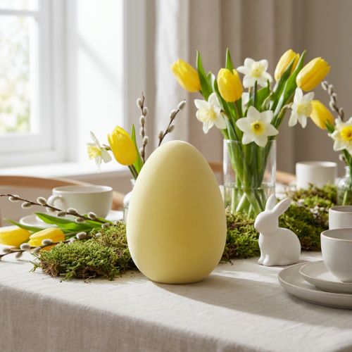 Oeuf décoratif jaune clair, 20 cm, plastique floqué | Floristik24.fr