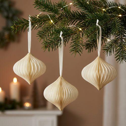 Boules alvéolées en papier blanc et or, forme oignon, Ø 8 cm, lot de 4 | Floristik24.fr