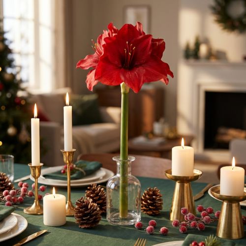 Amaryllis Rouge Artificielle de Noël L40cm avec 4 Fleurs | Floristik24.fr