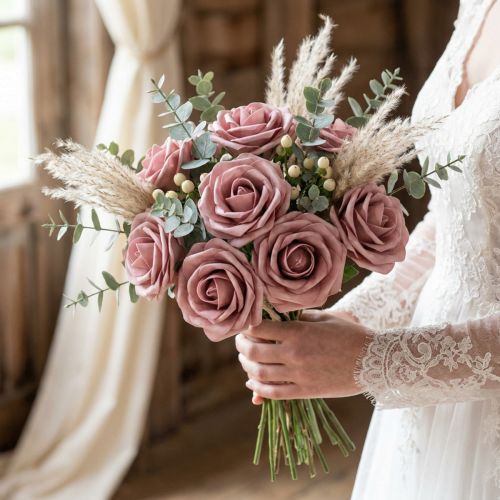Lot de 27 Roses en Mousse Ø6 cm Altrose sur Tige Flexible | Floristik24.fr