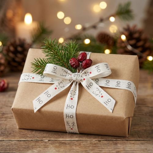 Ruban cadeau Noël Ruban de Noël Hohoho blanc 15mm 20m | Floristik24.fr