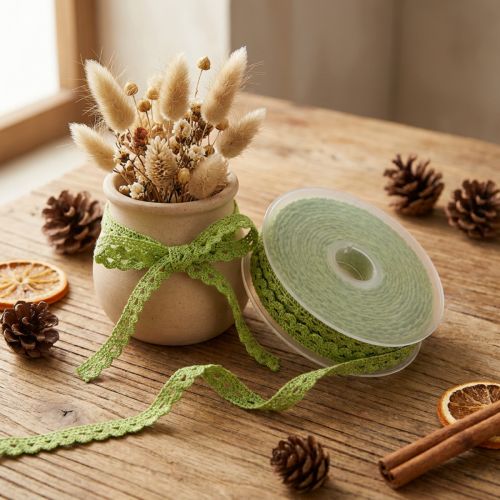 Article Ruban Dentelle Crochet Vert en Coton 9 mm x 20 m