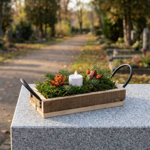 Plateau décoratif en bois avec poignées, naturel et noir, 25 × 12,5 × 5 cm | Floristik24.fr
