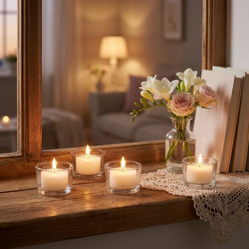 Article Bougies chauffe-plat parfumées Fresh Flower Ø 40 mm blanc crème 18 pièces