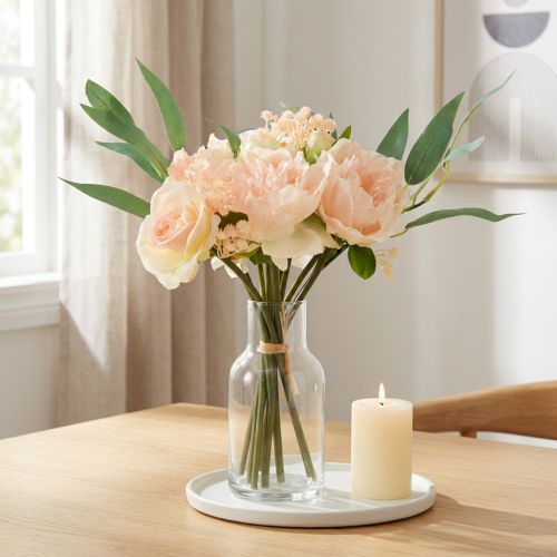 Bouquet de fleurs artificielles avec pivoines, roses et eucalyptus, 32 cm | Floristik24.fr