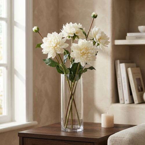 Dahlia artificielle blanche avec bouton, H 57 cm | Floristik24.fr