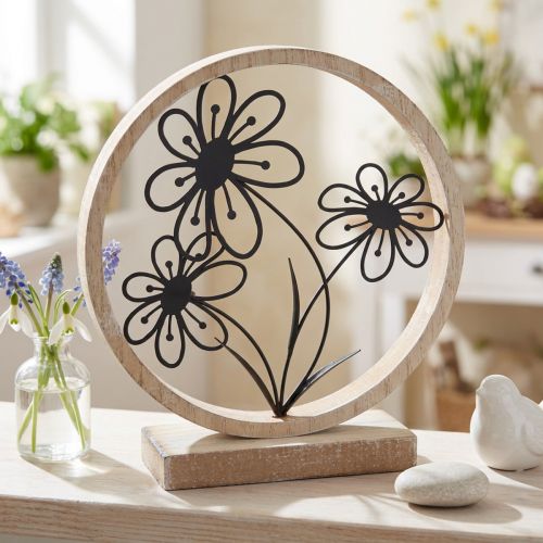 Déco florale en bois et métal – Cercle H19cm | Floristik24.fr