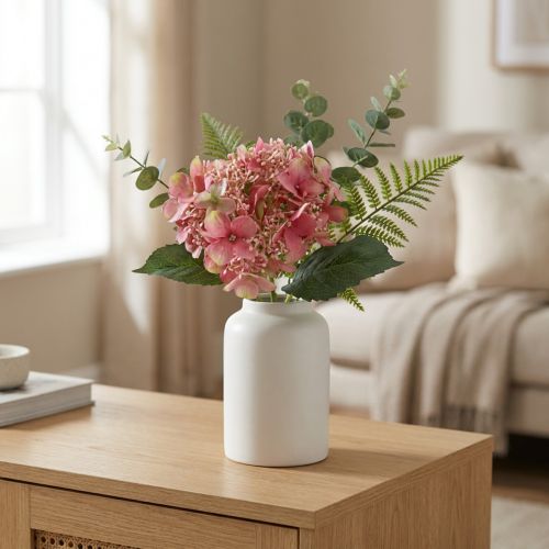 Hortensia artificiel rose et vert avec boutons floraux - 52 cm | Floristik24.fr