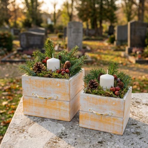 Lot de 2 jardinières carrées en bois avec poignées - Orange et Blanc | Floristik24.fr