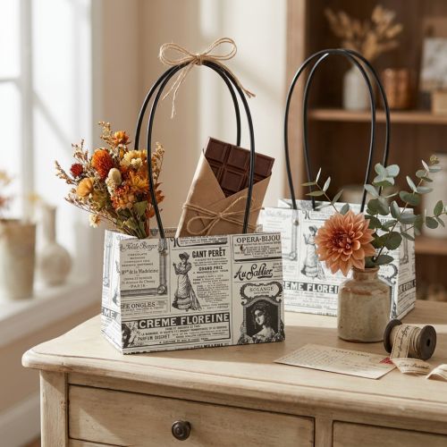 Sac en papier décoratif noir et blanc 13,5×22 cm – Lot de 10 | Floristik24.fr