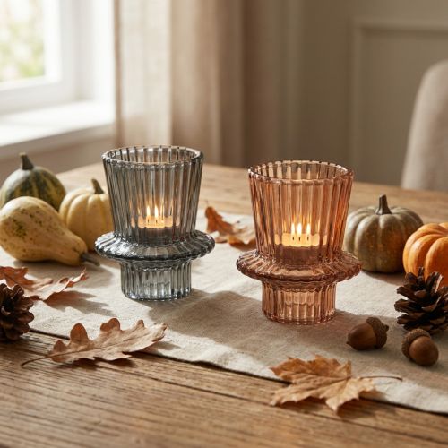 Bougeoirs en Verre Style Rétro Gris et Brun Lot de 2 H6,5cm | Floristik24.fr
