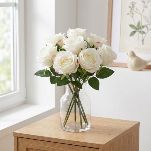Roses artificielles en bouquet blanc 30cm 8 pcs | Floristik24.fr