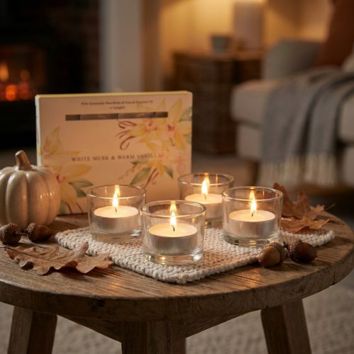 Lot de 12 bougies chauffe-plat parfumées Vanille et Musc Blanc | Floristik24.fr
