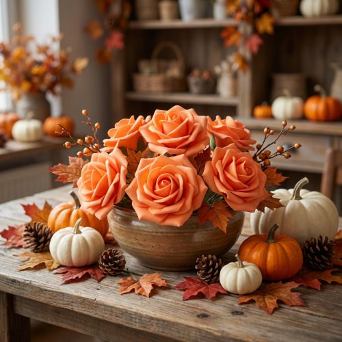 27 Roses en Mousse Orange Ø6cm avec Tiges en Fil - Décoration Florale | Floristik24.fr