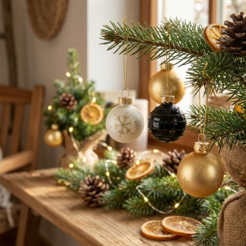 Boules de Noël en Verre Miniatures Blanc Noir Or Ø3cm Lot de 9 | Floristik24.fr