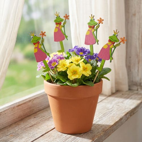 Lot de 12 piques décoratives grenouille en bois 8 cm | Floristik24.fr