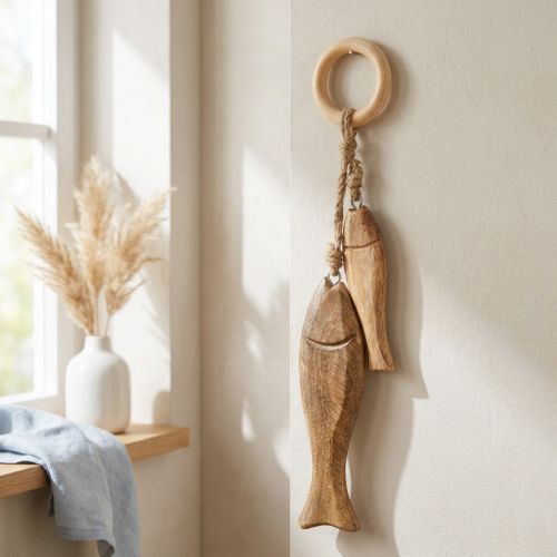 Suspension décorative poissons en bois de manguier naturel 10/15 cm | Floristik24.fr
