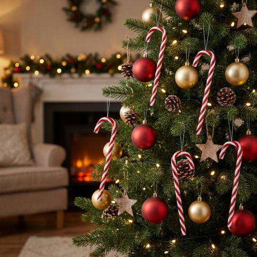Décoration de Noël - Lot de 12 Sucreries en Forme de Canne, Rouge et Blanc, 18 cm | Floristik24.fr