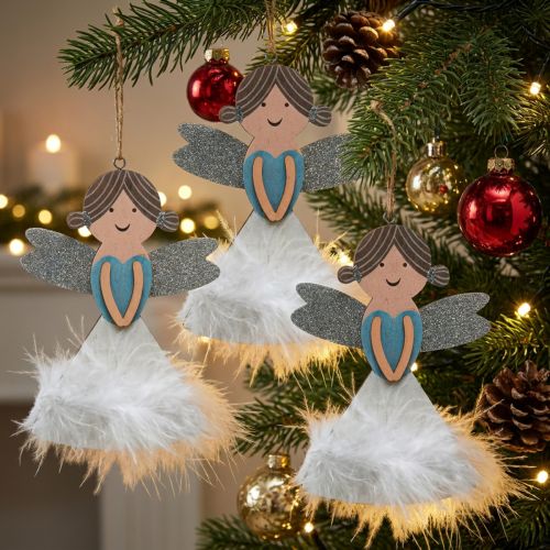Lot de 6 décorations pour sapin en bois – Angelots à suspendre 14,5x10 cm | Floristik24.fr