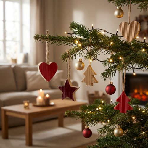 Ornements de Noël en Bois – Formes Cœur, Étoile et Sapin – Rouge et Naturel – 4,5 cm – Lot de 9 | Floristik24.fr