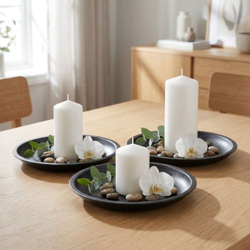Lot de 3 plateaux ronds en métal noir Ø23 cm H2,5 cm pour décoration | Floristik24.fr