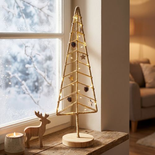 Décoration sapin en bois et métal avec fibres naturelles 18x12x51 cm | Floristik24.fr
