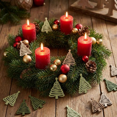 Décorations en bois Noël Sapins avec Étoile 3x4,5 cm - Set de 72 | Floristik24.fr