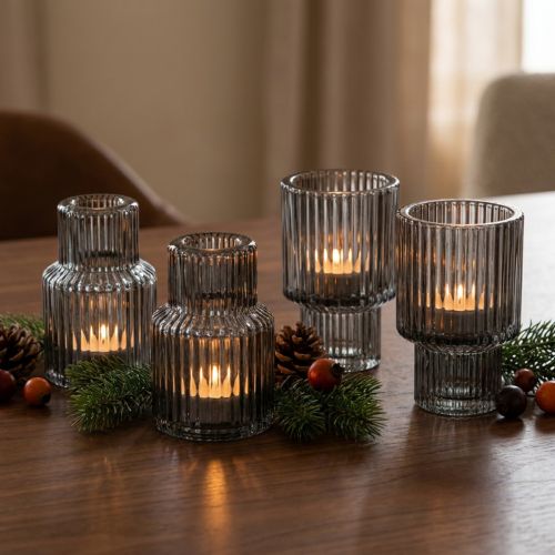 Chandeliers en verre gris pour bougies et bougies chauffe-plat, H 8 cm, Lot de 4 | Floristik24.fr