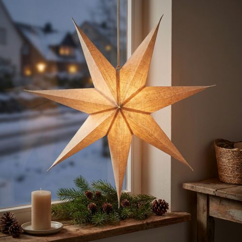 Étoile en papier éclairée en jute naturelle pour Noël - 60 cm | Floristik24.fr